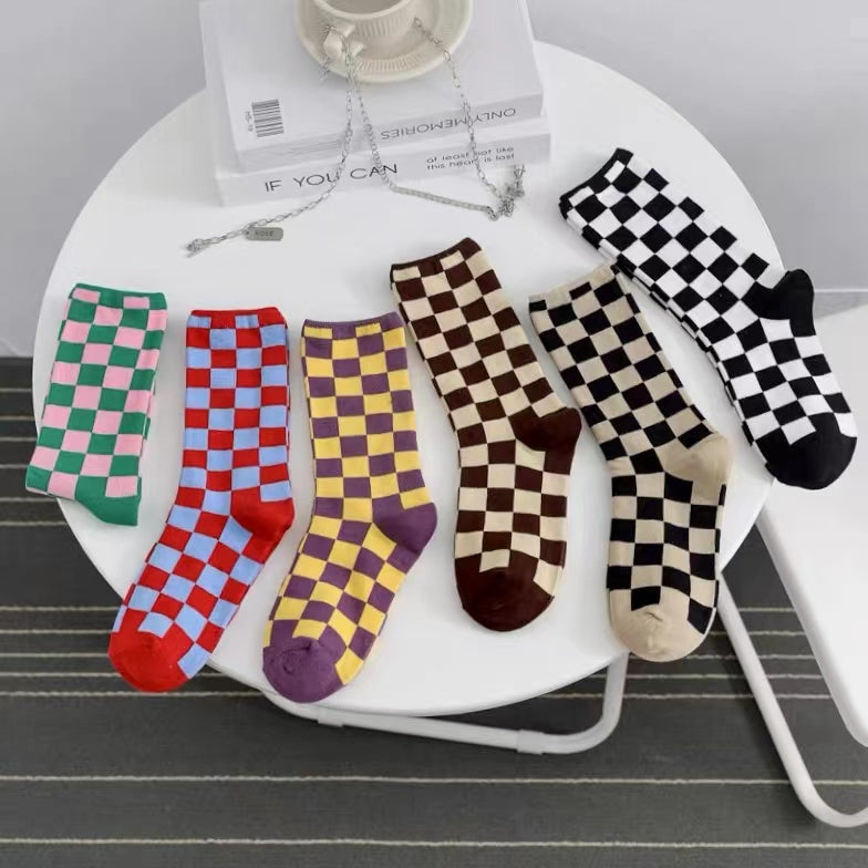 2-PACK OF CHEQUERED SOCKS - Beige