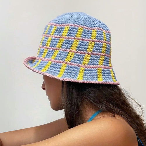 Cross Striped Knitted Bucket Hat