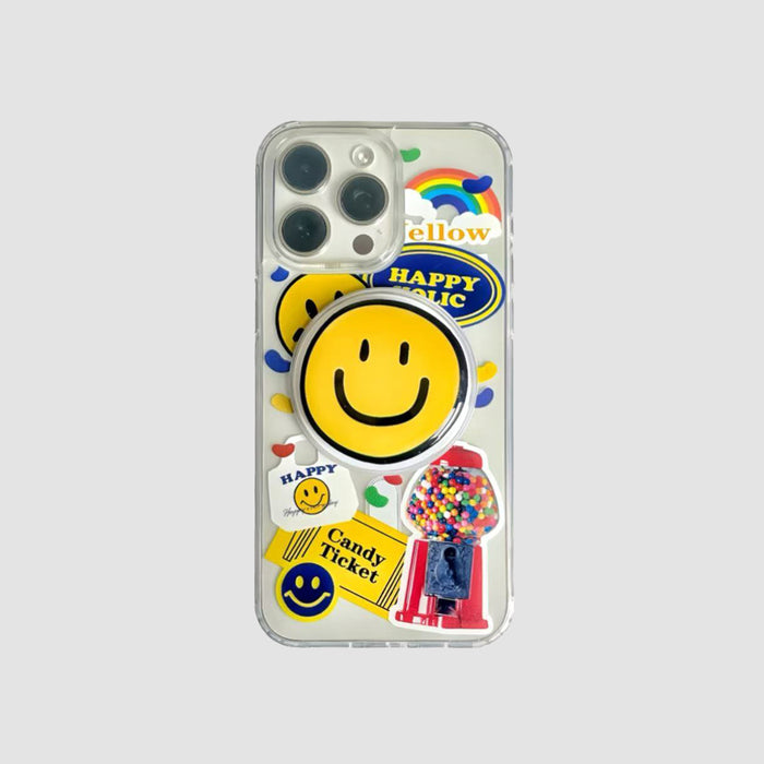 Happy Stickers Phone Case With Magnetic Holder