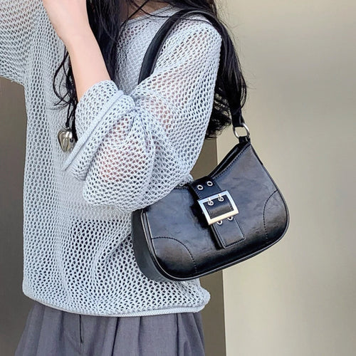 Leather Hobo Shoulder Bag with Buckle