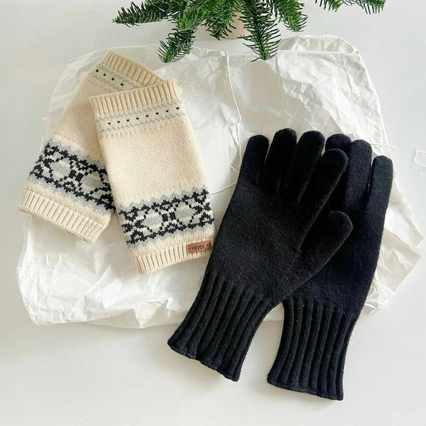 Convertible Fair Isle Knit Gloves