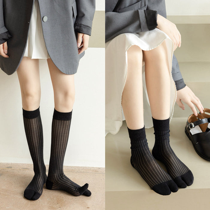 Silver Thread Striped Split-Toe Socks