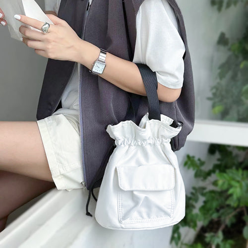 Mini Nylon Drawstring Bucket Bag