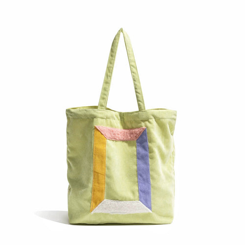 Hued Panel Corduroy Tote Bag