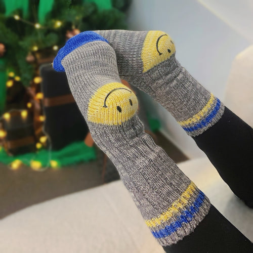 Smily Knitted Socks With Striped Top