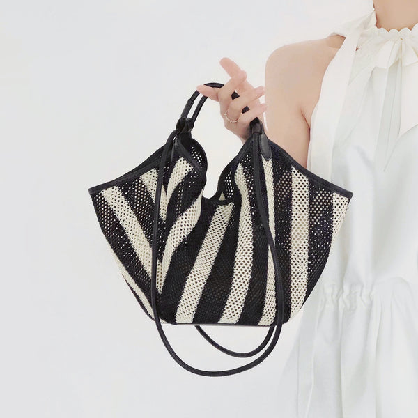 Black And White Striped Basket Bag