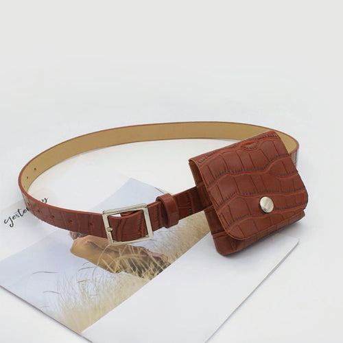 Crocodile Leather Belt With Pouch