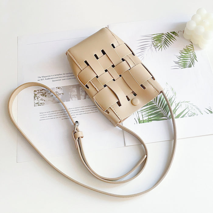 Hollow Design Woven Leather Crossbody Bag In Apricot
