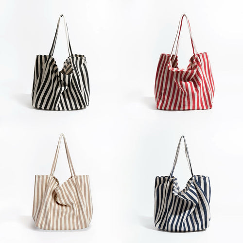 Bolso tote de lona con rayas finas