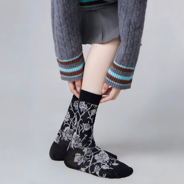 Floral Embroidered Socks