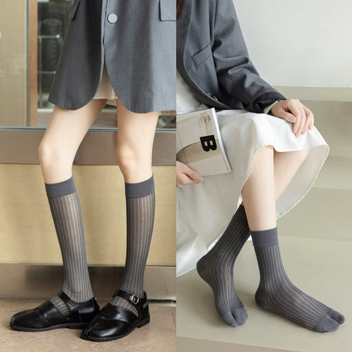 Silver Thread Striped Split-Toe Socks