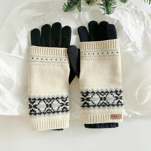 Convertible Fair Isle Knit Gloves