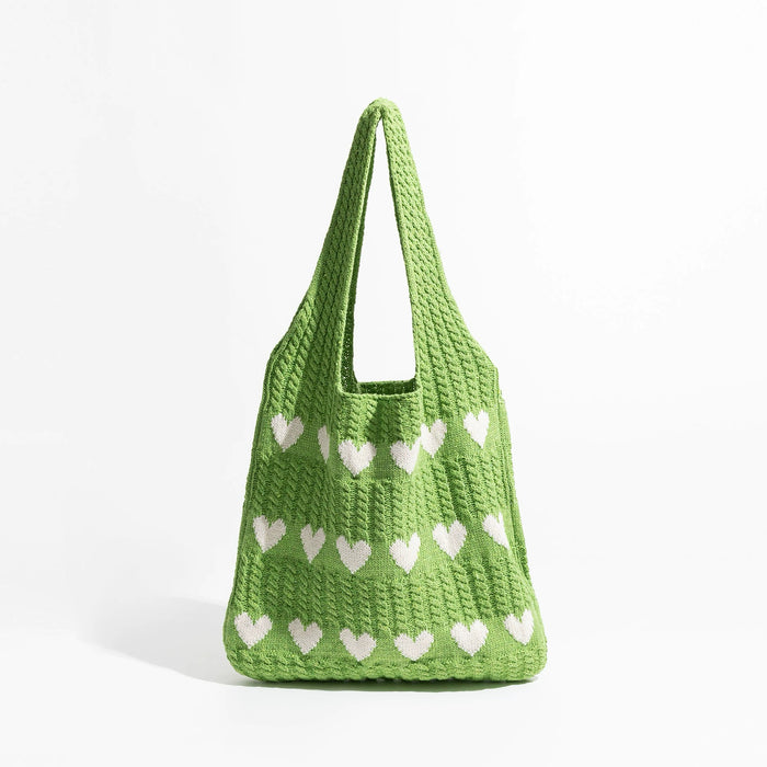 Heart Pattern Crochet Bag In Green