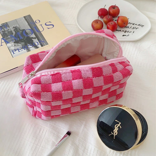 Checkerboard Makeup Bag In Pink
