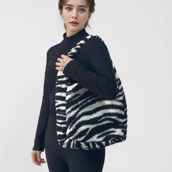 Tweed-Tragetasche mit Zebra-Print