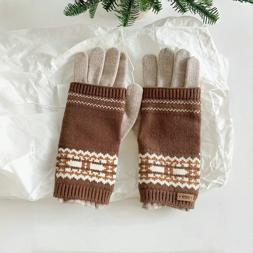 Convertible Fair Isle Knit Gloves