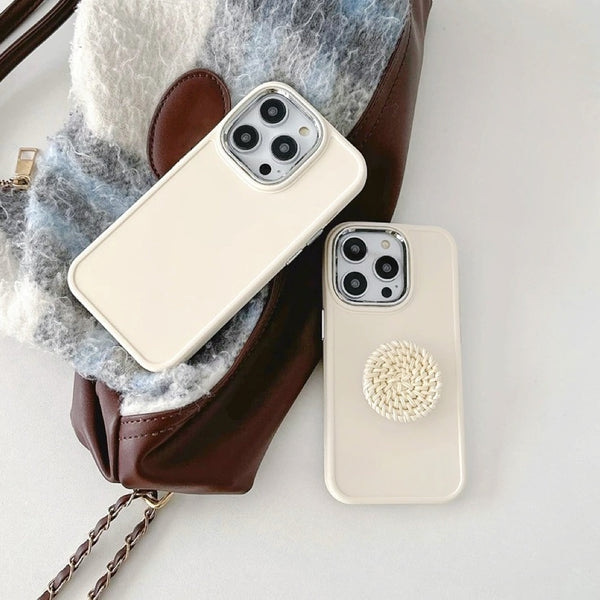 Creamy Phone Case With Rattan Stand