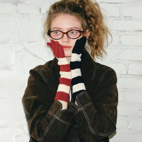 Bold Stripe Knit Gloves