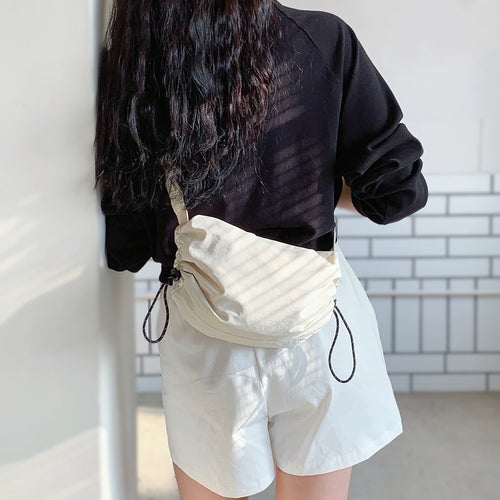 Pleated Drawstring Crossbody Bag