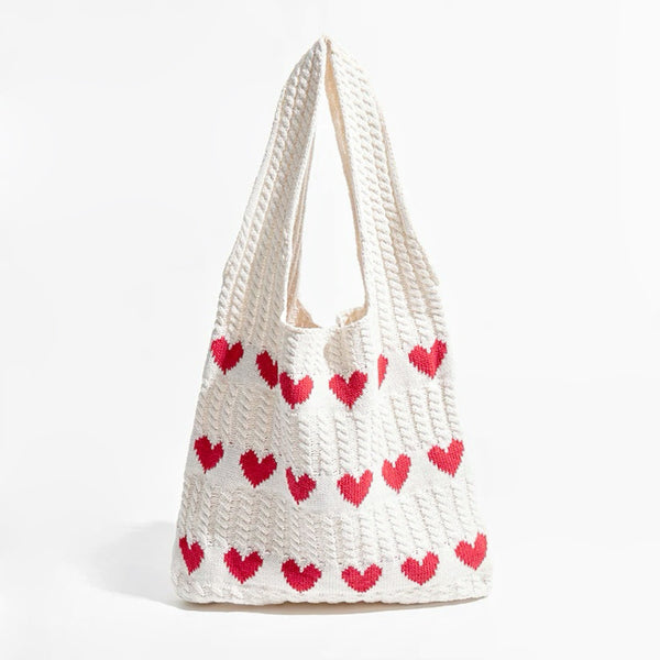 Heart Pattern Crochet Bag In White