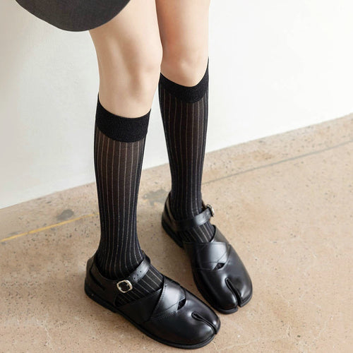 Silver Thread Striped Split-Toe Socks