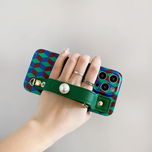 Retro Diamond Phone Case With Wristband