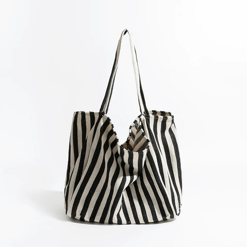 Bolso tote de lona con rayas finas