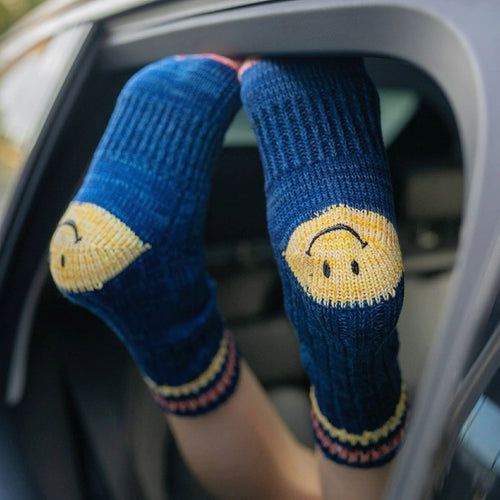 Smily Knitted Socks With Striped Top