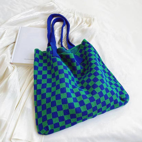 Checkered Knit Handbag