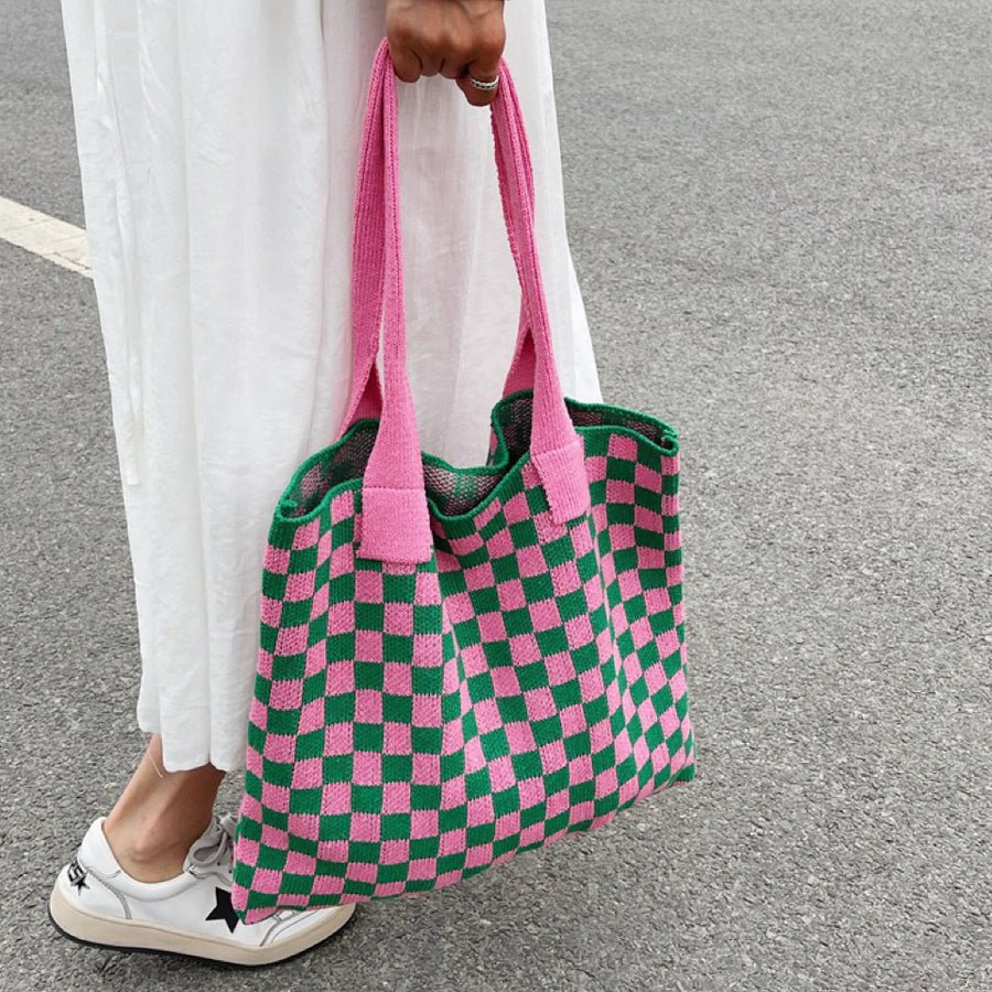 Checkered knitted high quality bag