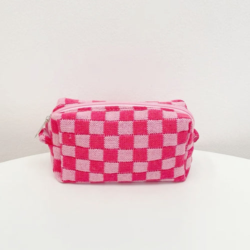 Checkerboard Makeup Bag In Pink